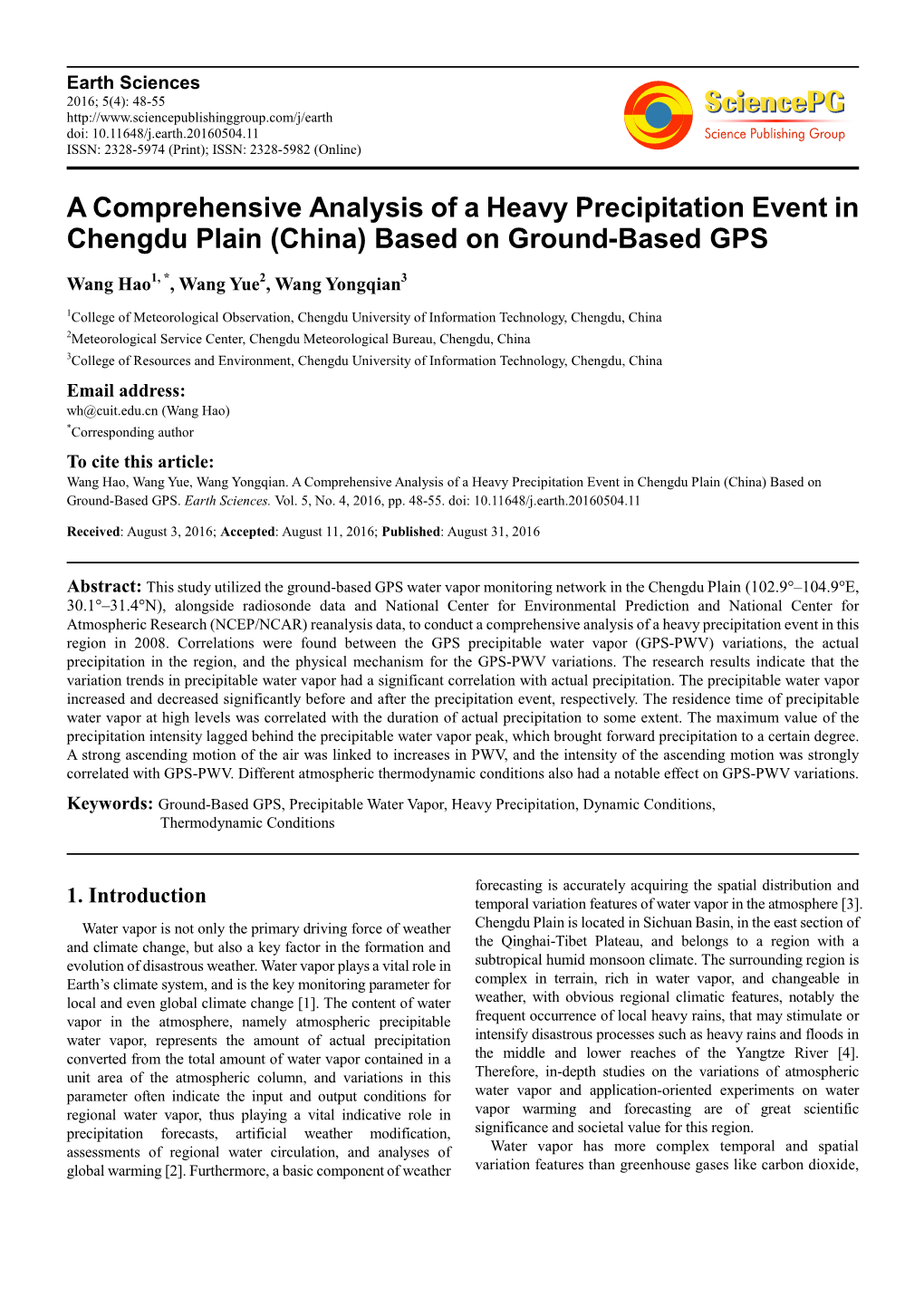 A Comprehensive Analysis of a Heavy Precipitation Event in Chengdu Plain (China) Based on Ground-Based GPS