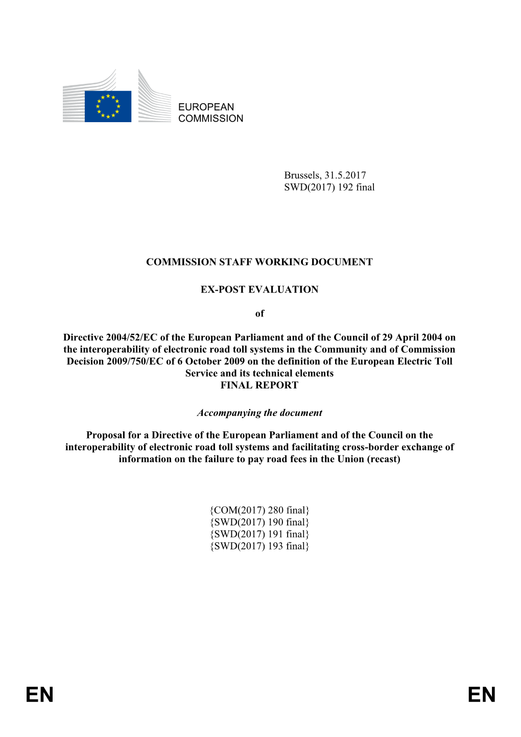 192 Final COMMISSION STAFF WORKING DOCUMENT EX-POST EVALUATION of Directive