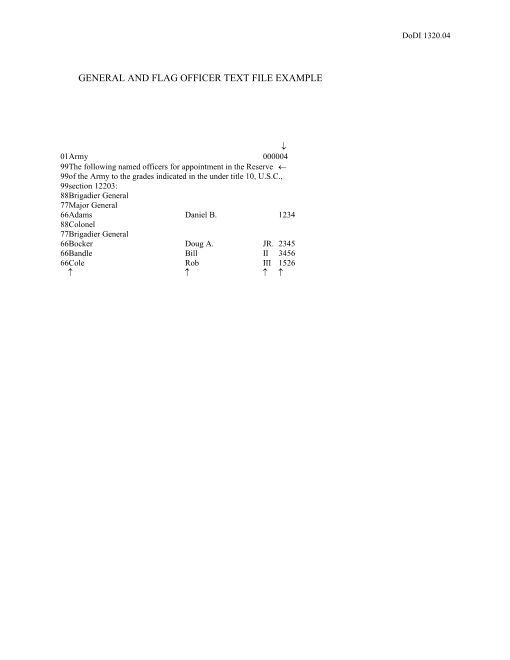 General and Flag Officer Text File Example