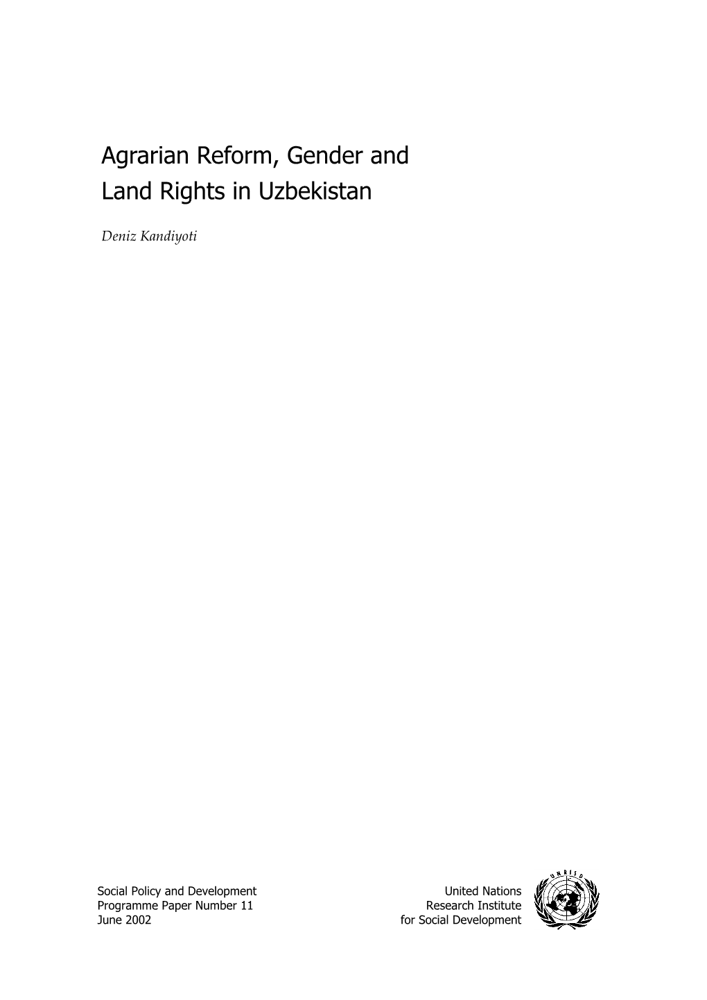 Agrarian Reform, Gender and Land Rights in Uzbekistan