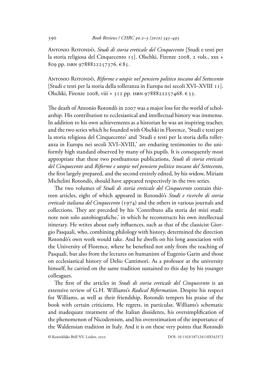 Antonio Rotondò, Studi Di Storia Ereticale Del Cinquecento [Studi E Testi Per La Storia Religiosa Del Cinquecento ]