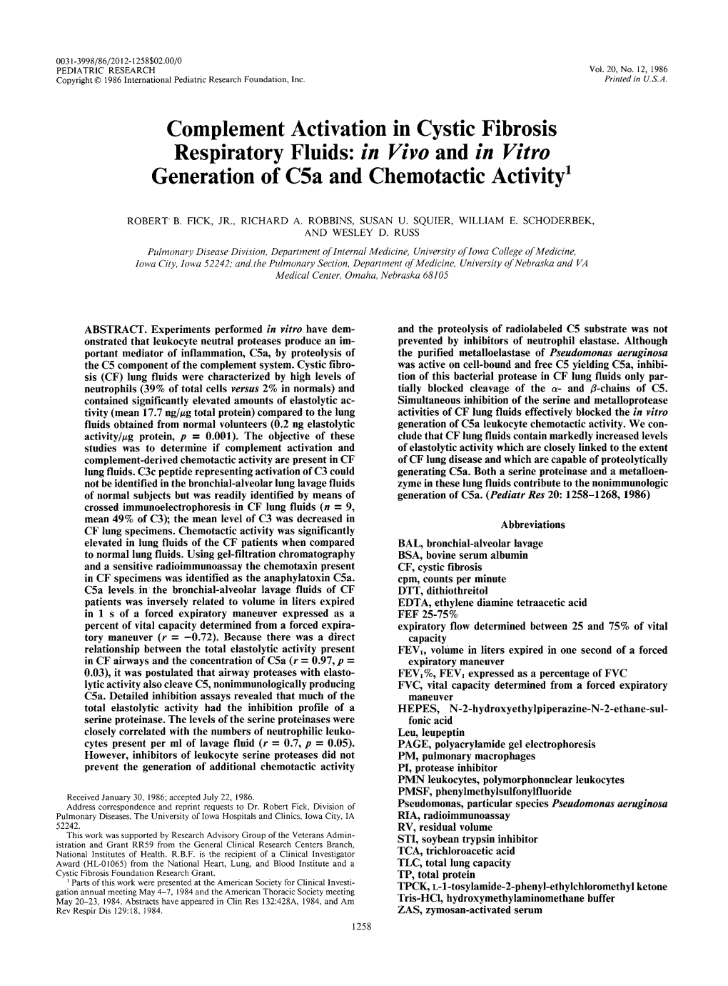 In Vivo and in Vitro Generation of C5a and Chemotactic Activity1