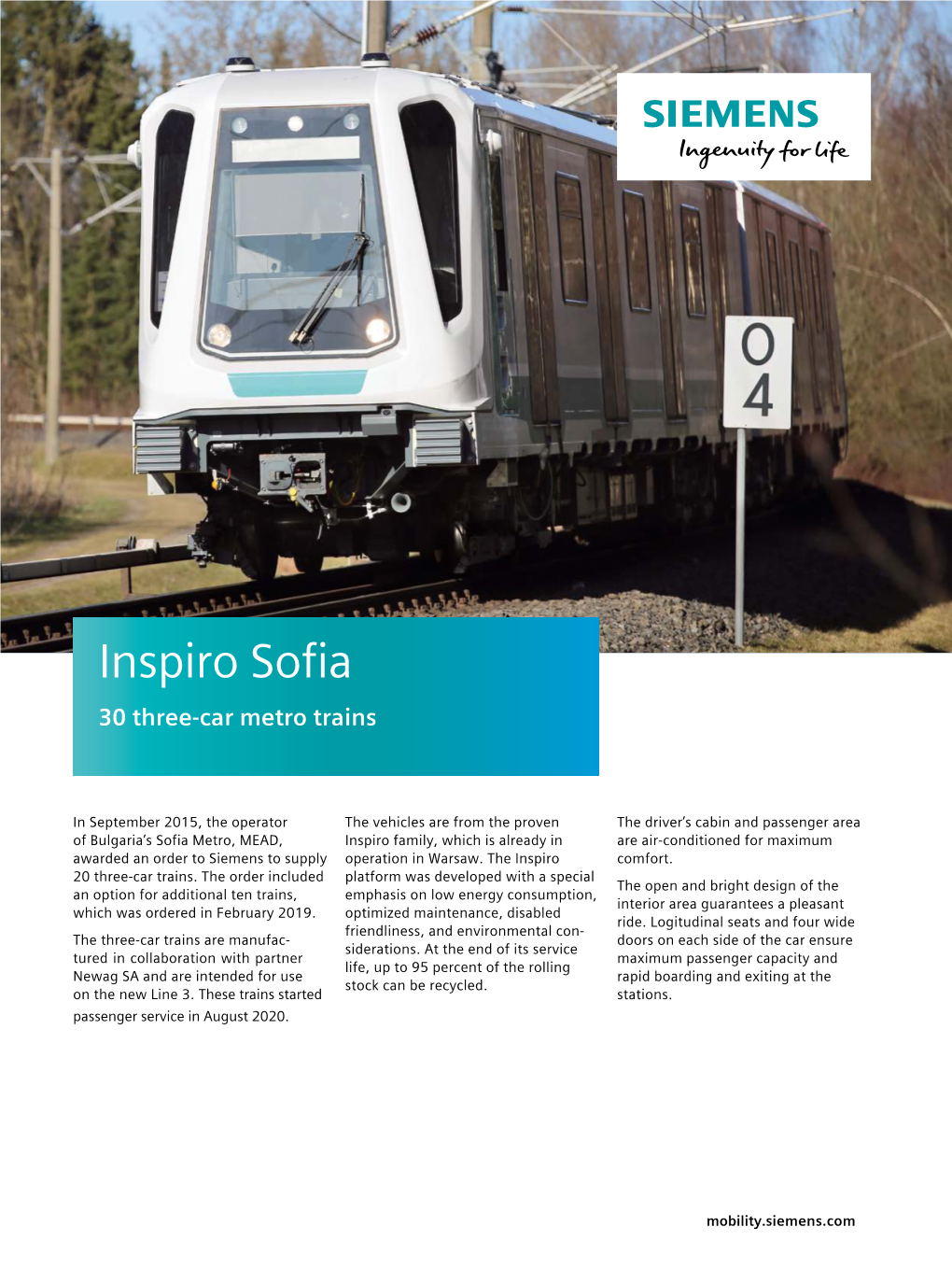 Inspiro Sofia 30 Three-Car Metro Trains