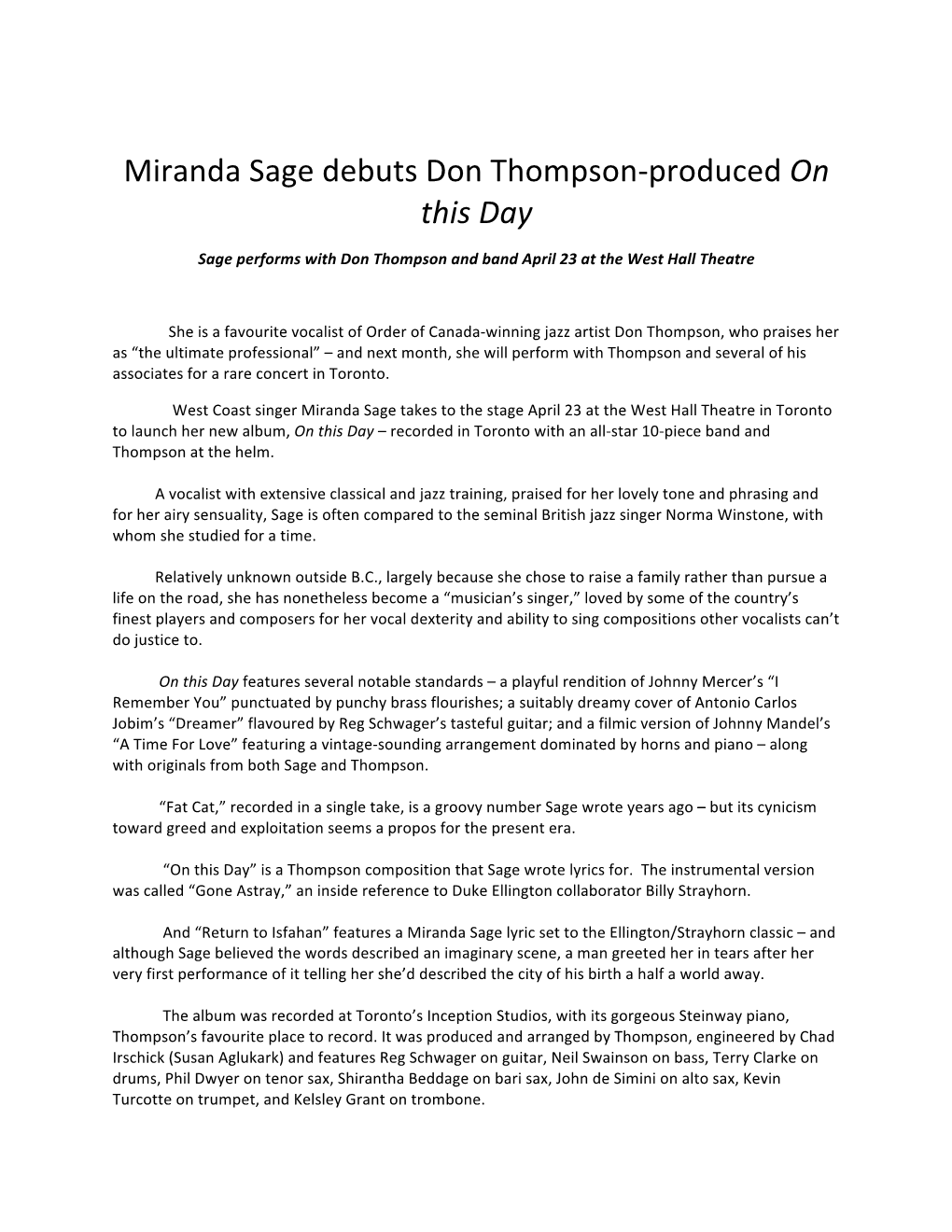 Miranda Sage Release