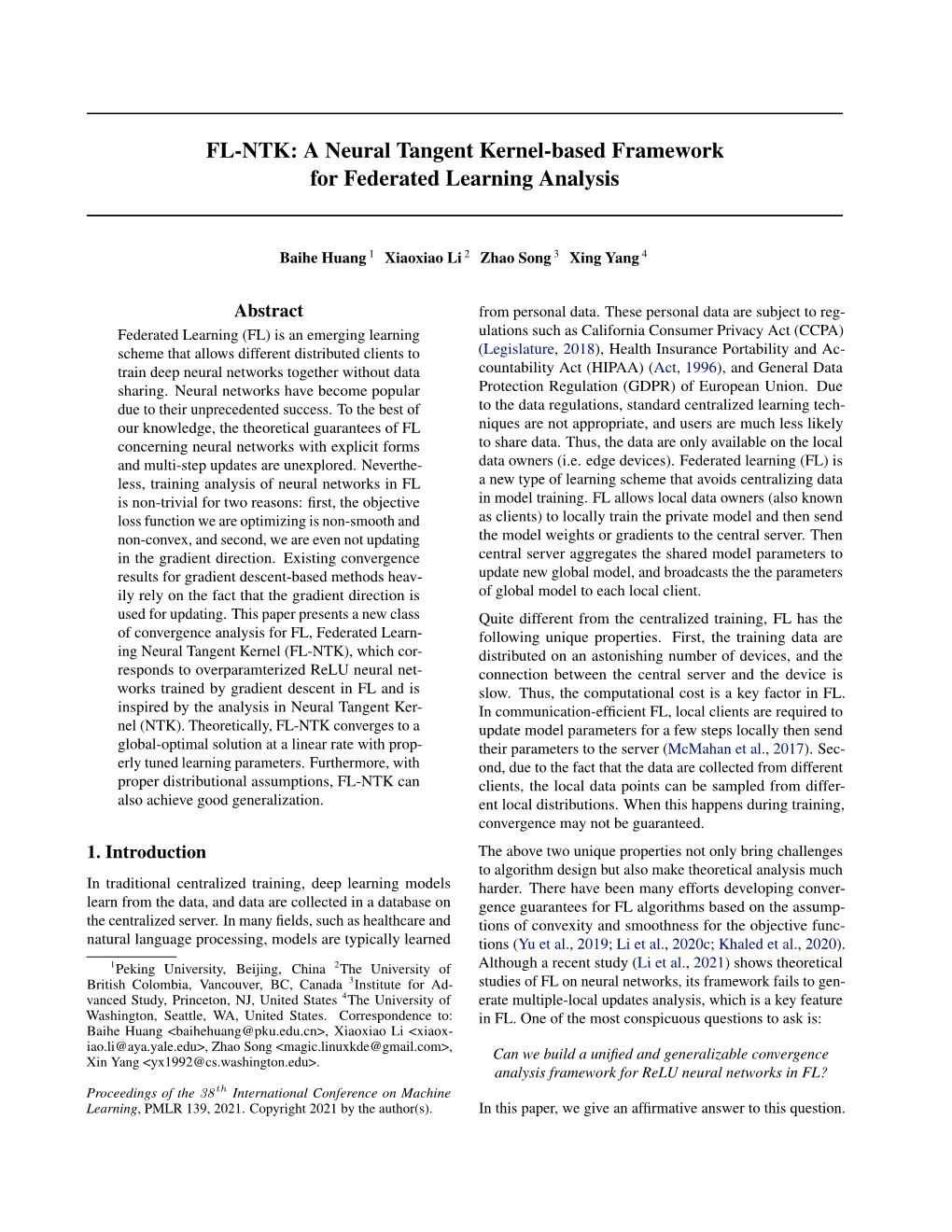 FL-NTK: a Neural Tangent Kernel-Based Framework for Federated Learning Analysis