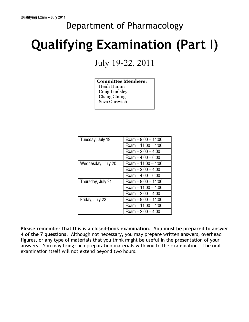 Pharmacology Qualifying Exam, June 2003