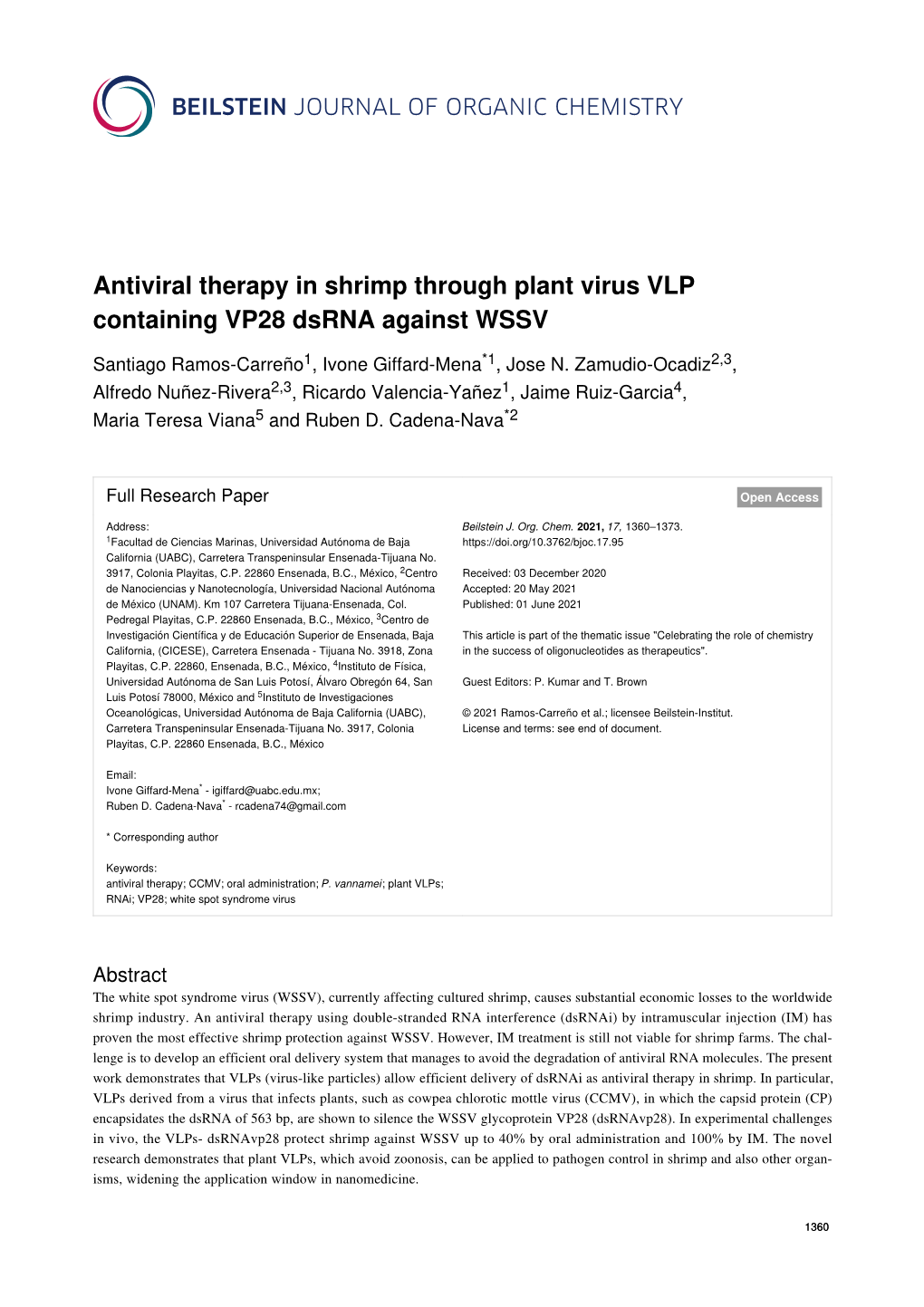 Antiviral Therapy in Shrimp Through Plant Virus VLP Containing VP28 Dsrna Against WSSV