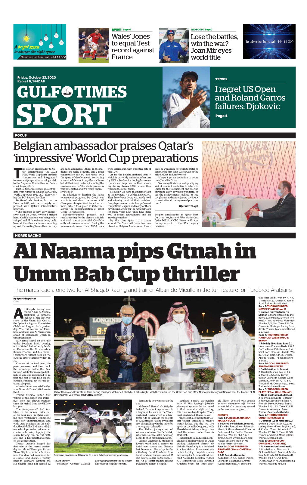 Al Naama Pips Gtnah in Umm Bab Cup Thriller the Mares Lead a One-Two for Al Shaqab Racing and Trainer Alban De Mieulle in the Turf Feature for Purebred Arabians