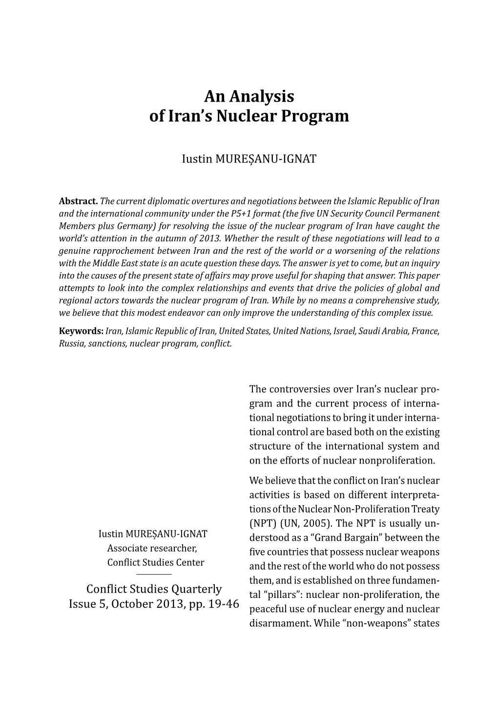 An Analysis of Iran's Nuclear Program