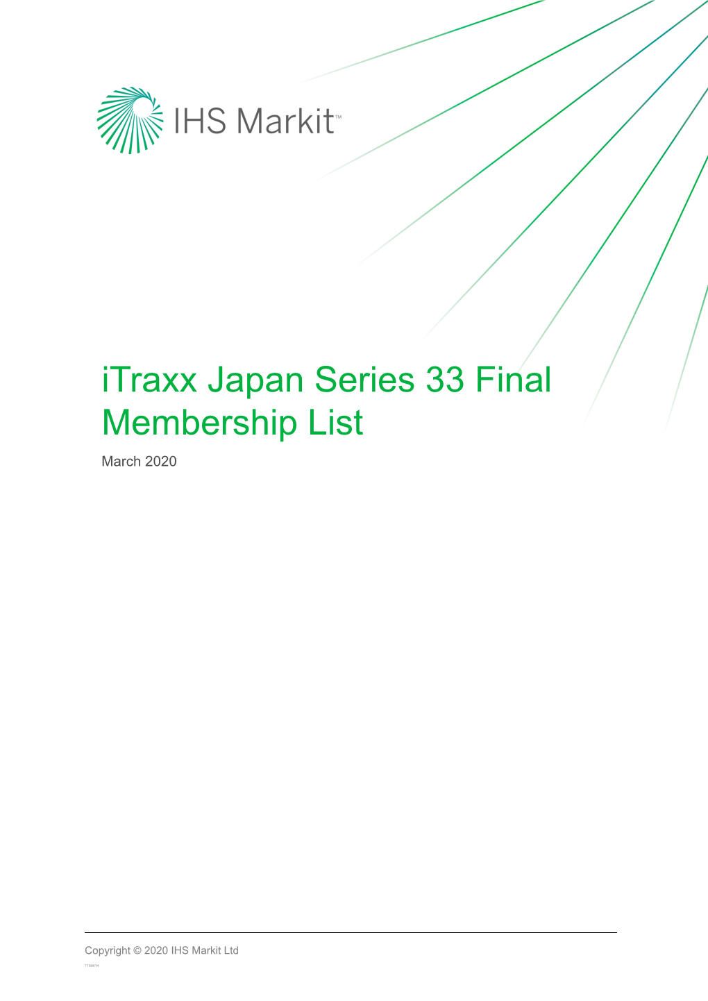 Itraxx Japan Series 33 Final Membership List March 2020