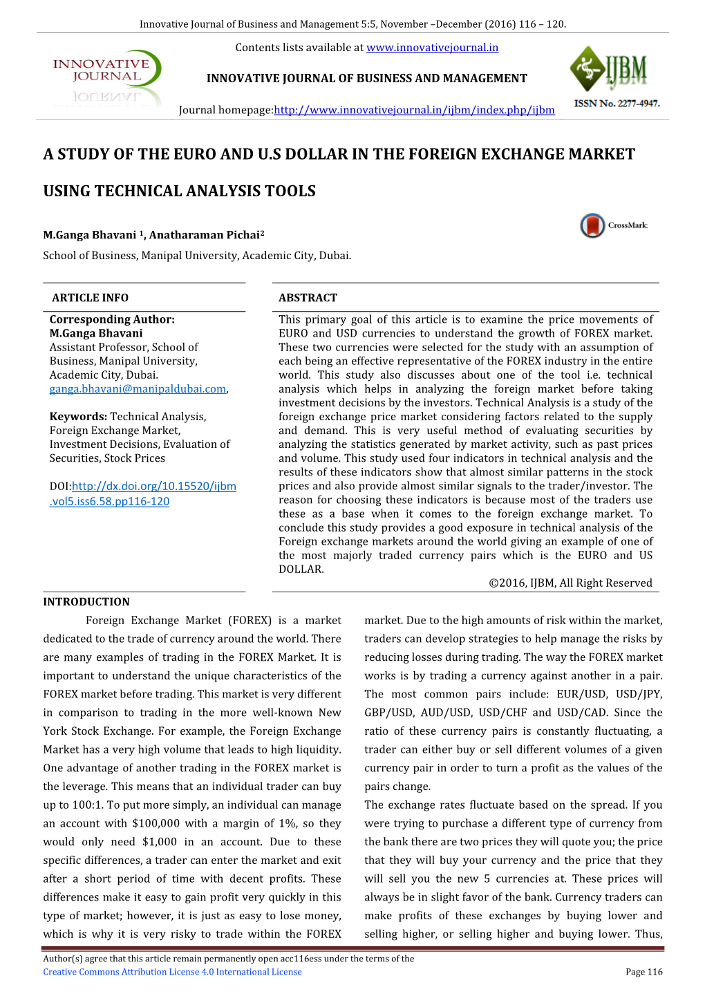 A Study of the Euro and U.S Dollar in the Foreign Exchange Market