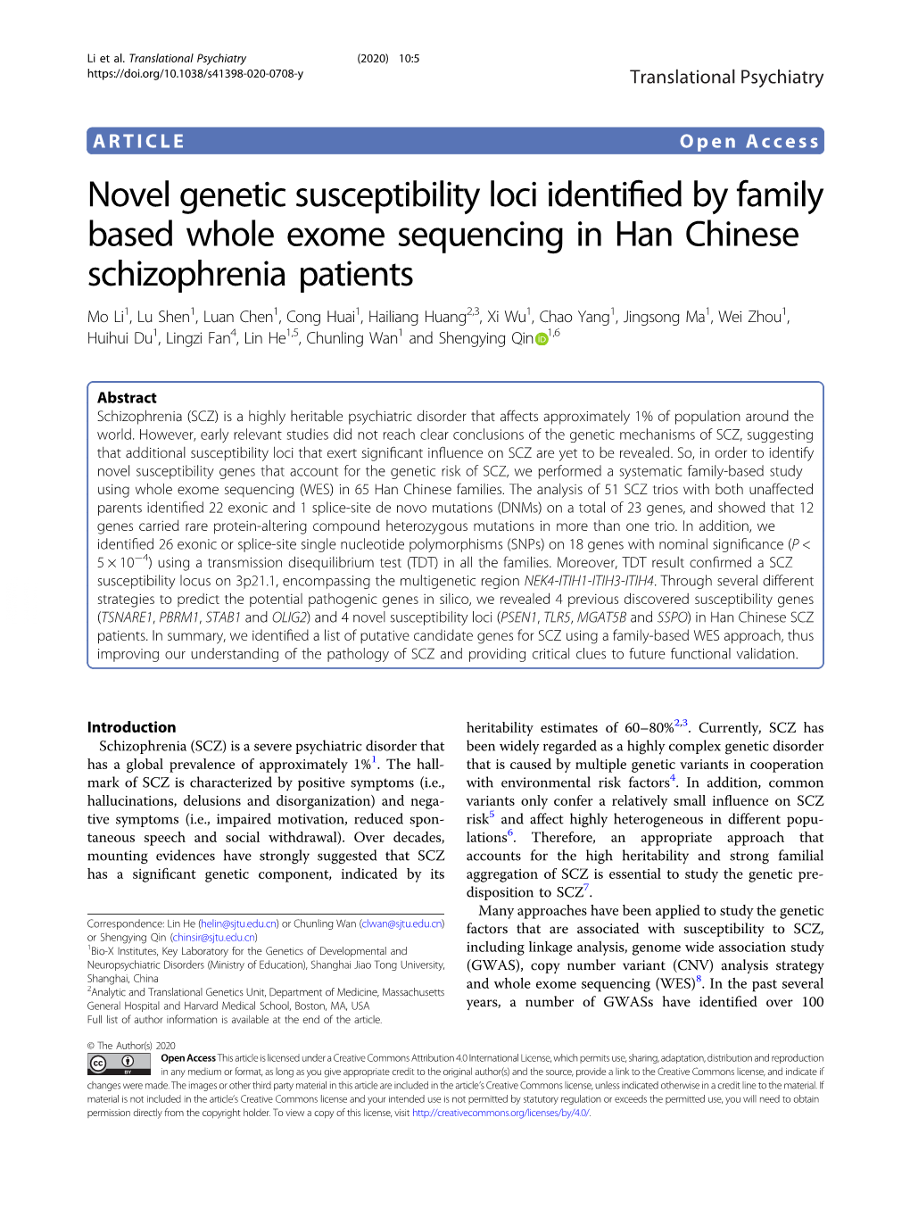 Novel Genetic Susceptibility Loci Identified by Family Based Whole