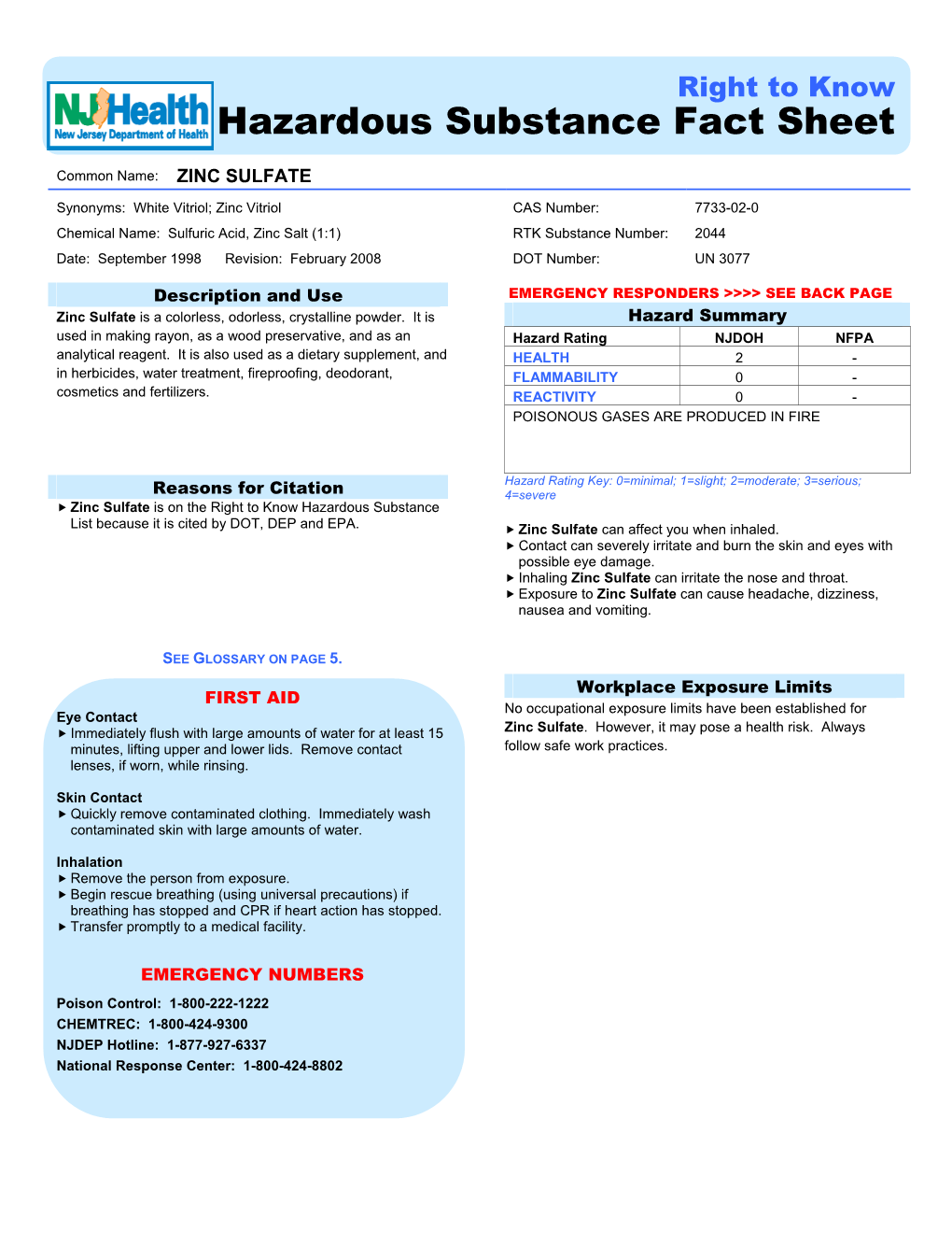 Right to Know Hazardous Substance Fact Sheet