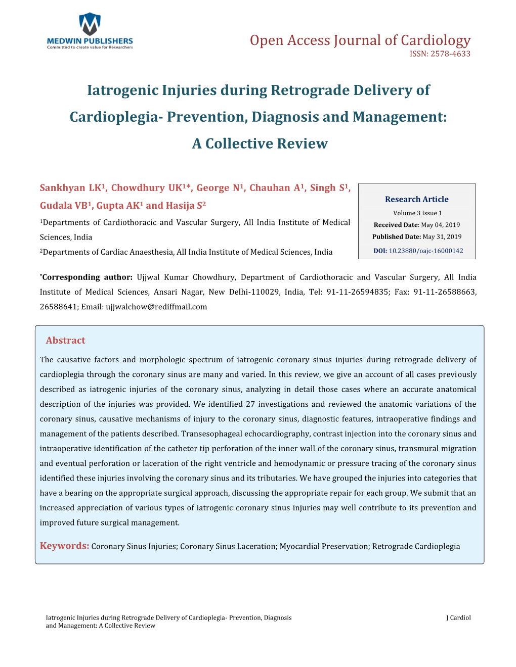 Iatrogenic Injuries During Retrograde Delivery of Cardioplegia- Prevention, Diagnosis and Management: a Collective Review