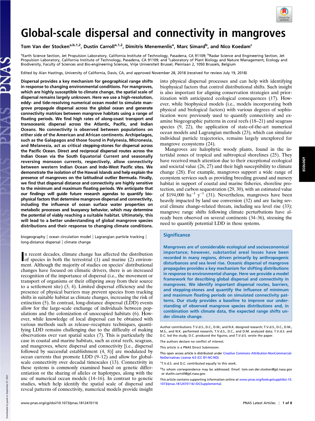 Global-Scale Dispersal and Connectivity in Mangroves