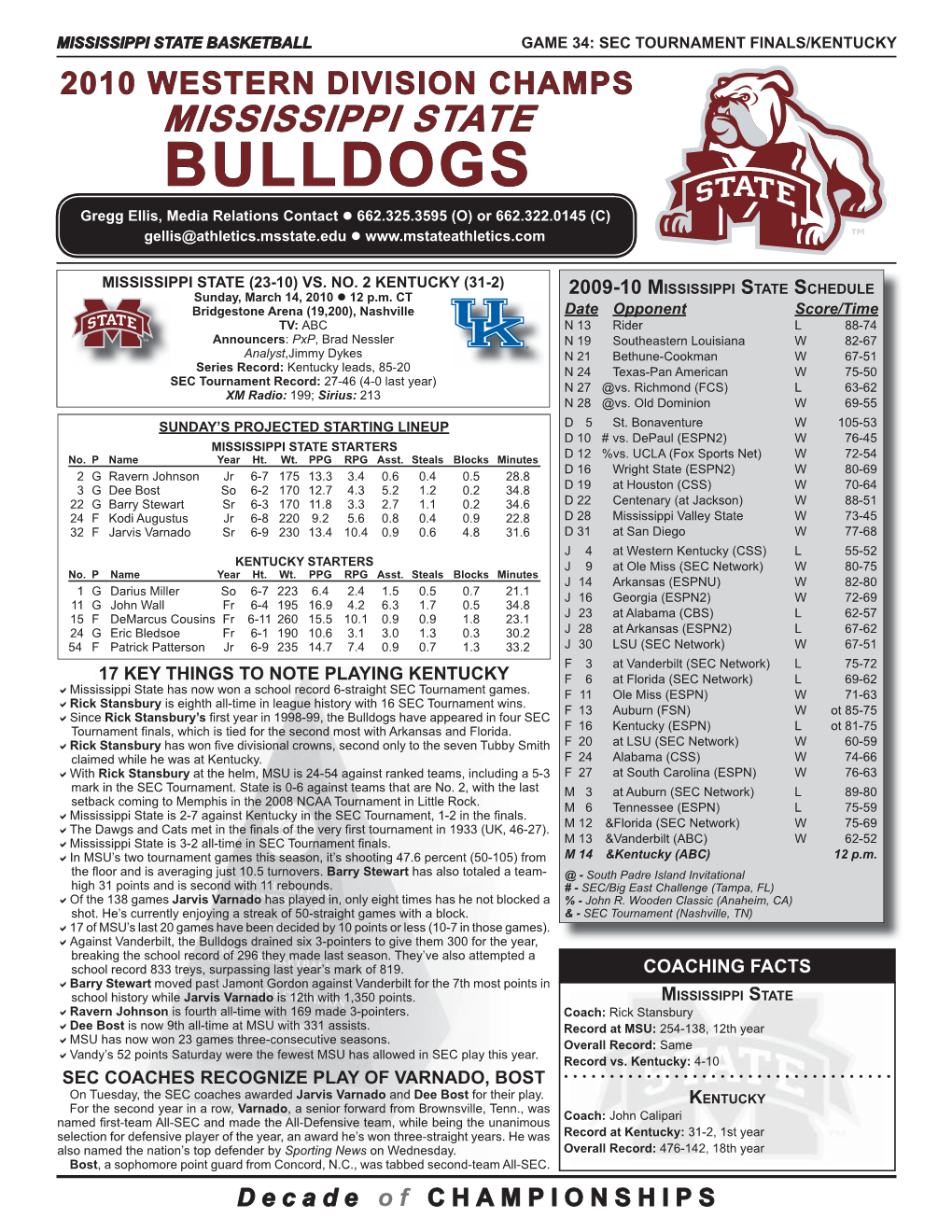 Kentucky SECT Game Notes.Indd