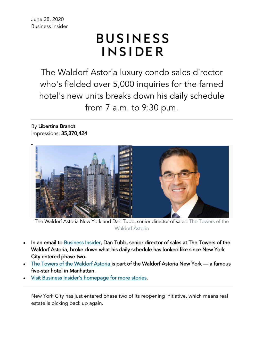 The Waldorf Astoria Luxury Condo Sales Director Who's Fielded Over 5,000 Inquiries for the Famed Hotel's New Units Breaks Down His Daily Schedule from 7 A.M