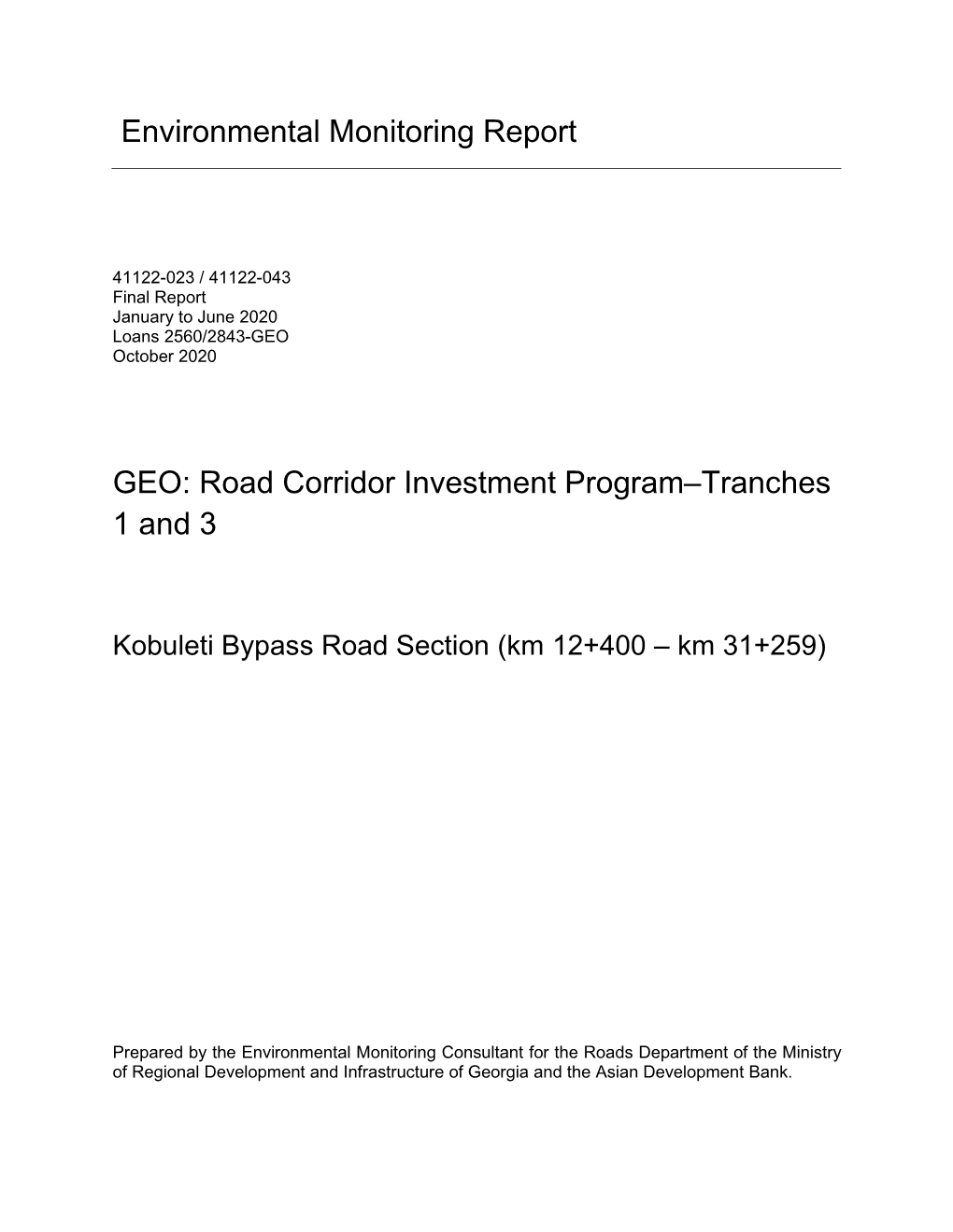 Environmental Monitoring Report GEO: Road Corridor Investment