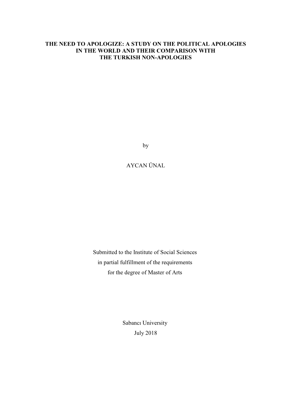 The Need to Apologize: a Study on the Political Apologies in the World and Their Comparison with the Turkish Non-Apologies