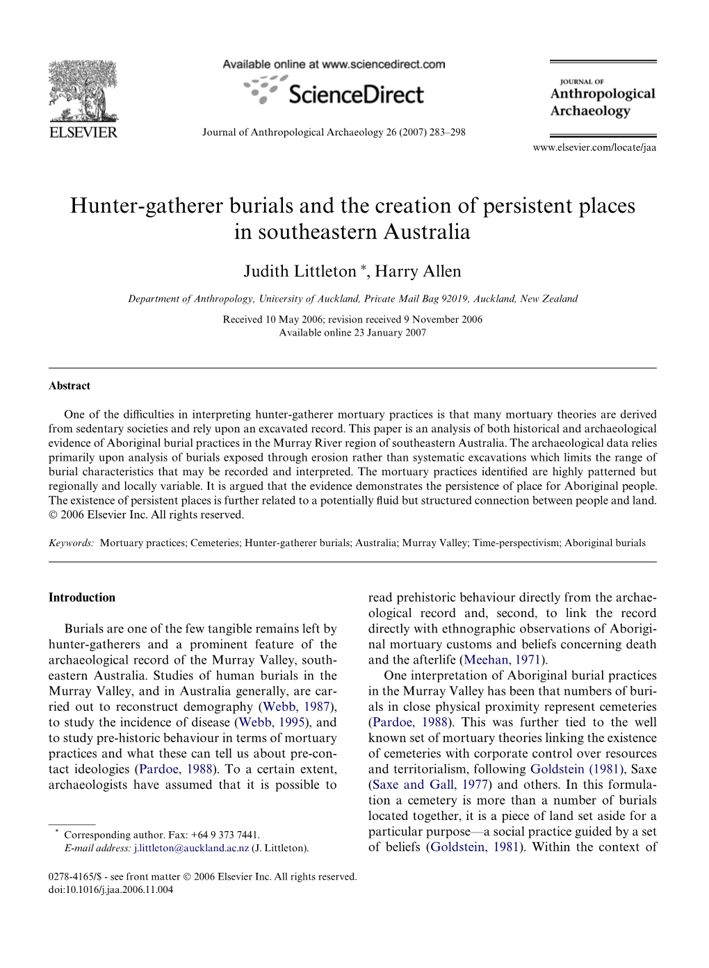 Hunter-Gatherer Burials and the Creation of Persistent Places in Southeastern Australia