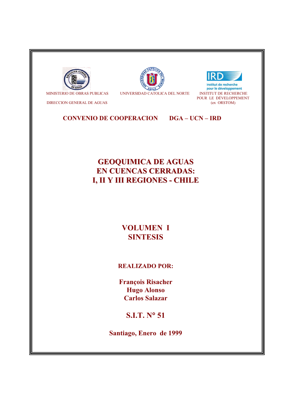 Geoquimica De Aguas En Cuencas Cerradas: I, Ii Y Iii Regiones - Chile