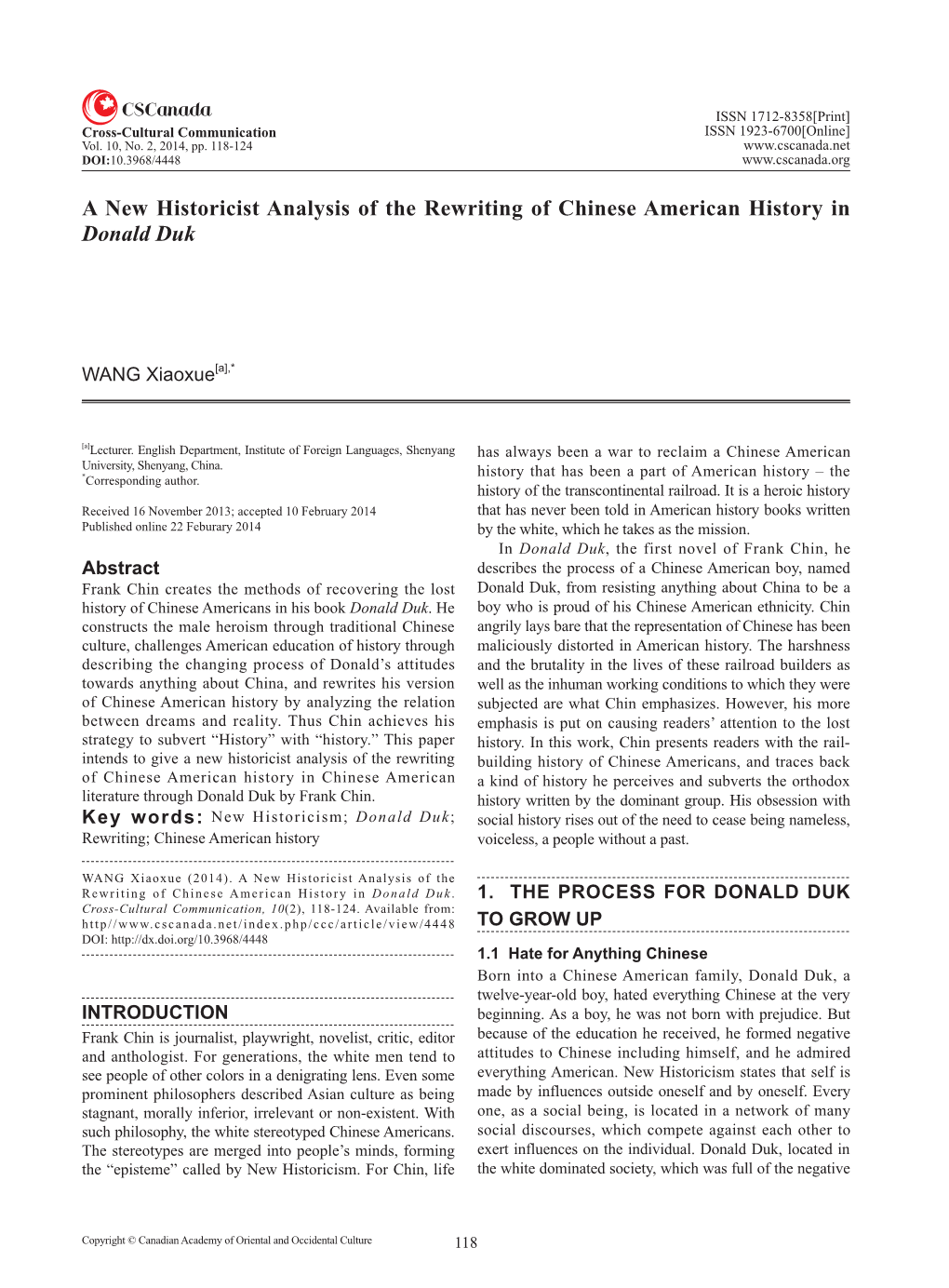 A New Historicist Analysis of the Rewriting of Chinese American History in Donald Duk