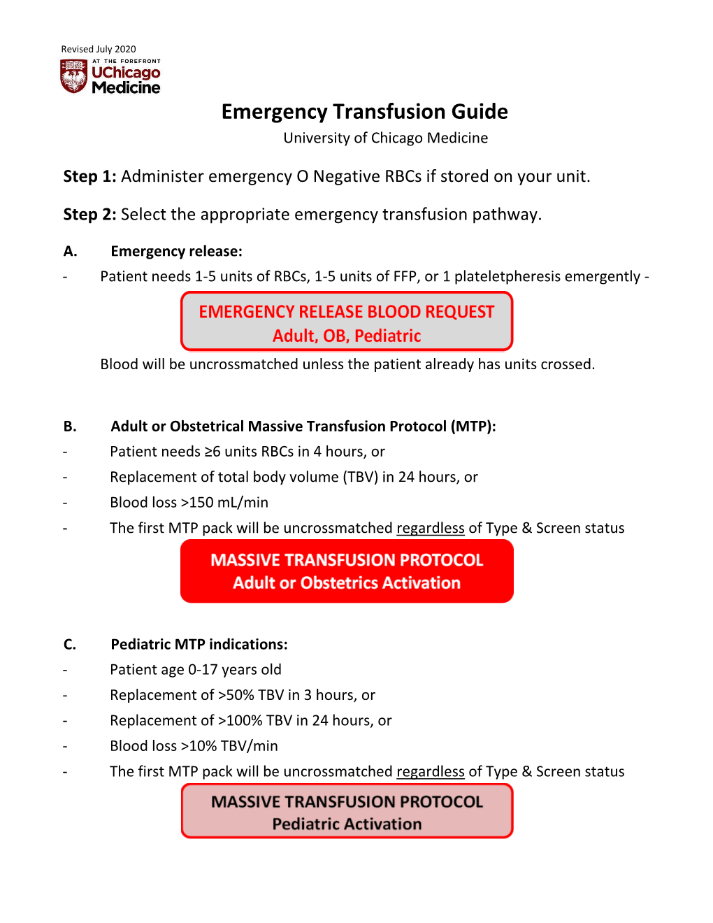 Massive Transfusion Protocol / Emergency Transfusion Guide