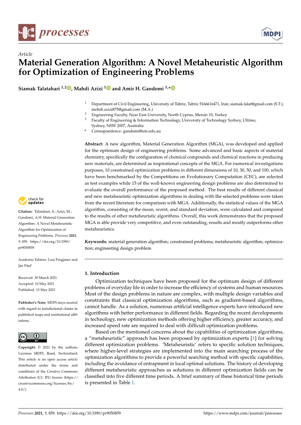 A Novel Metaheuristic Algorithm for Optimization of Engineering Problems