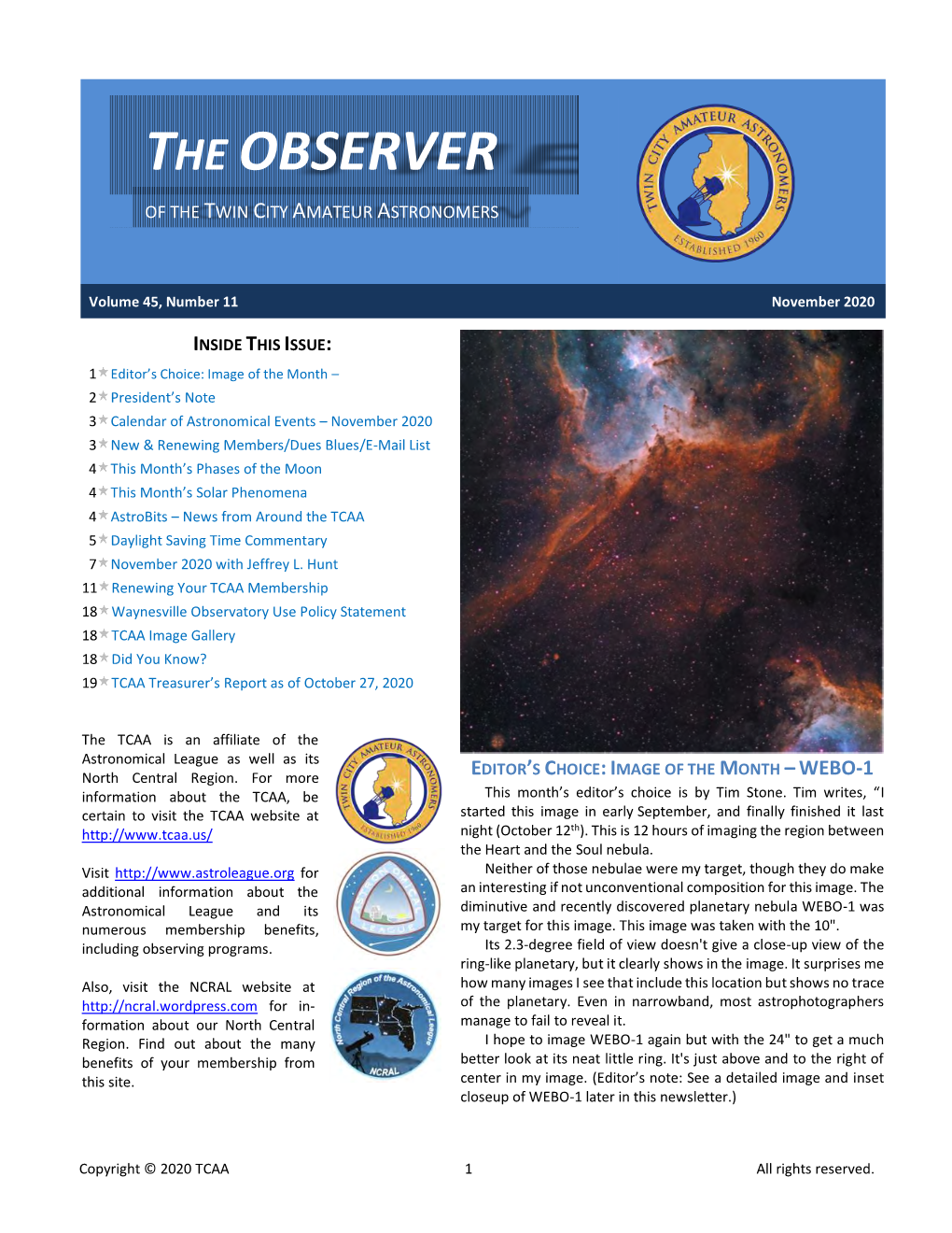 The Observer of the Twin City Amateur Astronomers