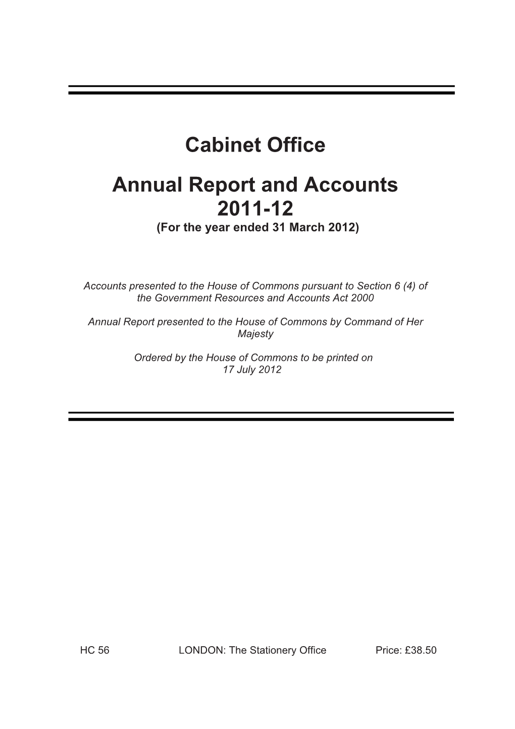 Cabinet Office Annual Report and Accounts 2011-12