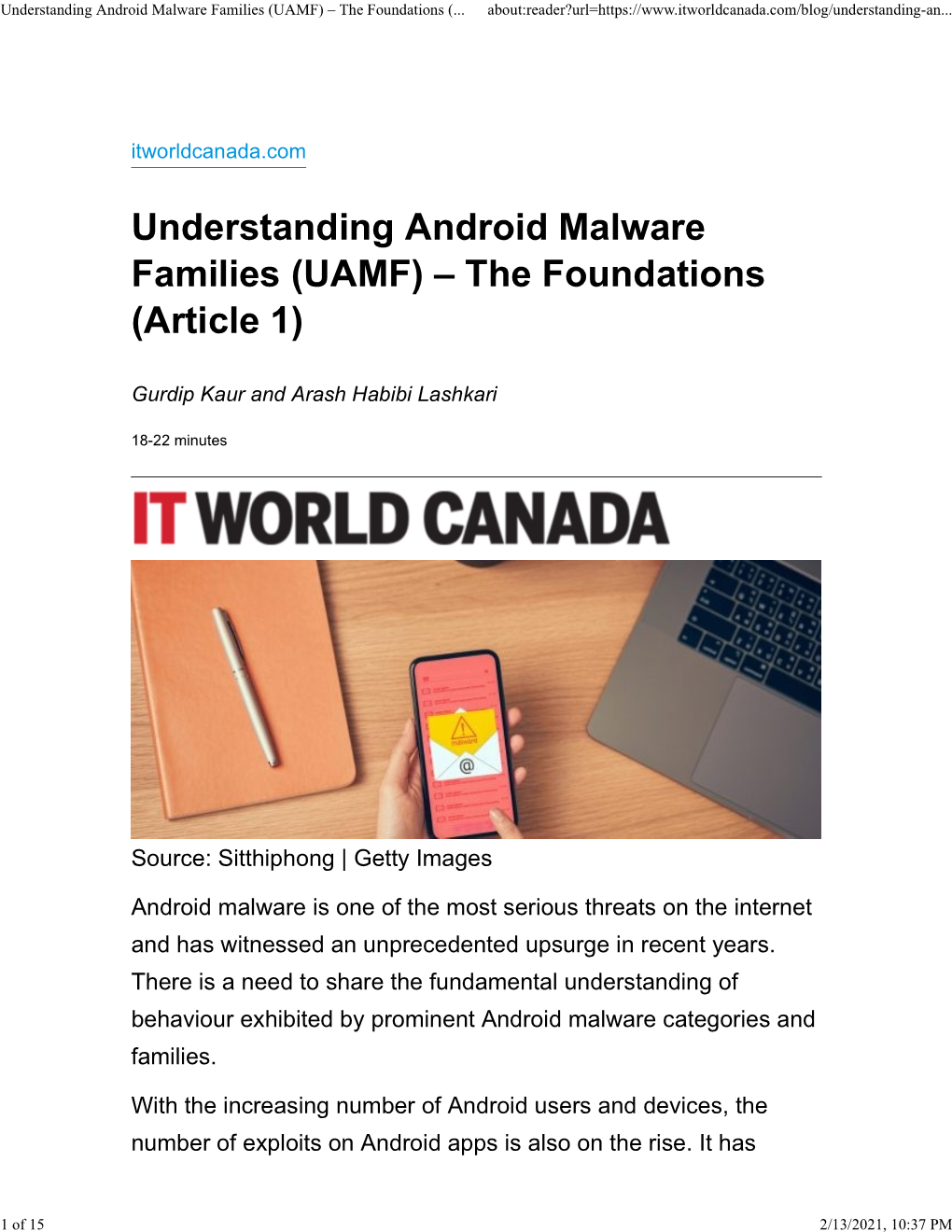 Understanding Android Malware Families (UAMF) – the Foundations (