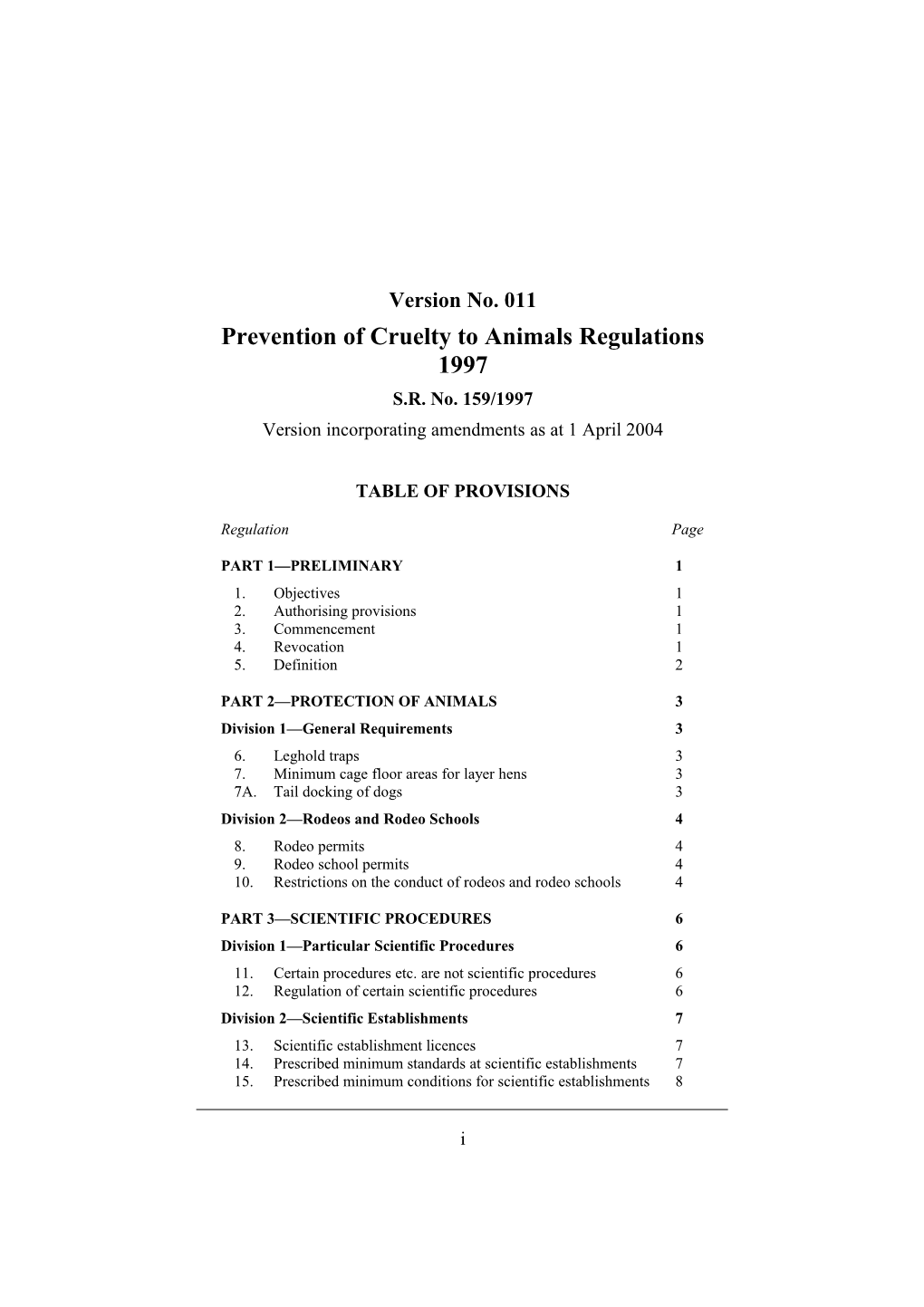 Prevention of Cruelty to Animals Regulations 1997