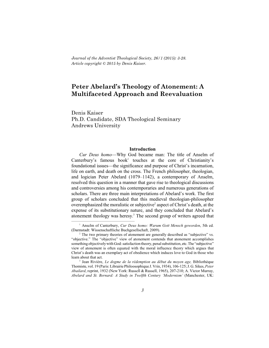 Peter Abelardâ•Žs Theology of Atonement