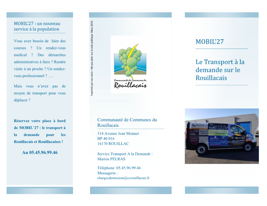 MOBIL'27 Le Transport a La Demande Sur Le Rouillacais