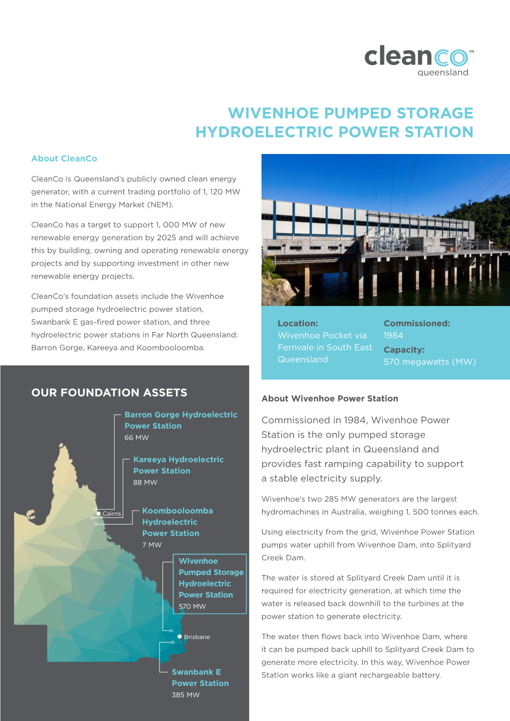 Factsheet Wivenhoe Pumped Storage Hydroelectric Power Station