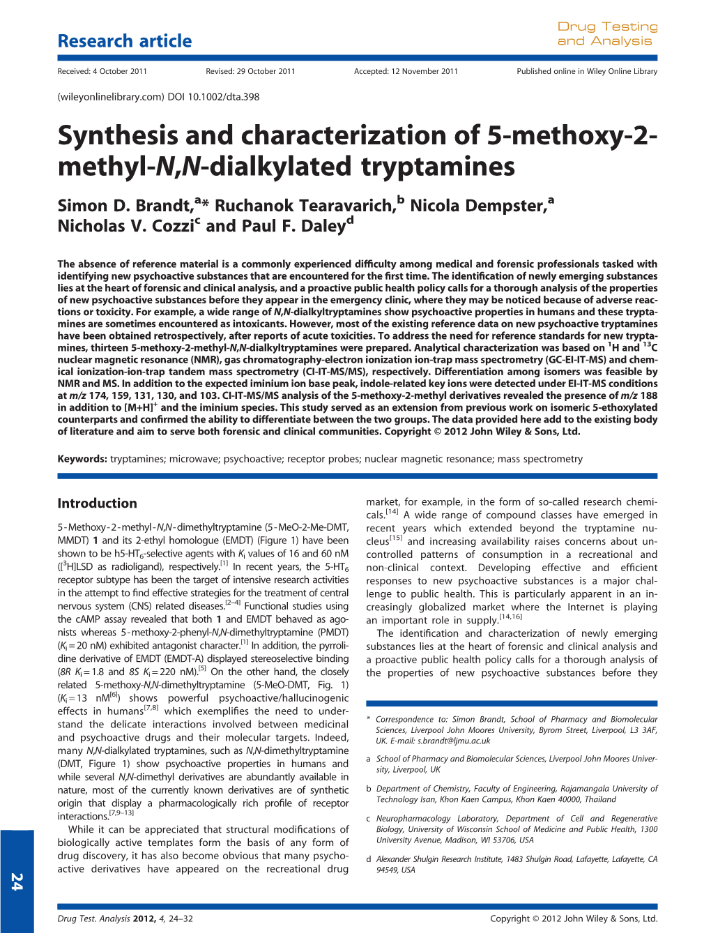 Synthesis and Characterization of 5Methoxy2methyln,Ndialkylated