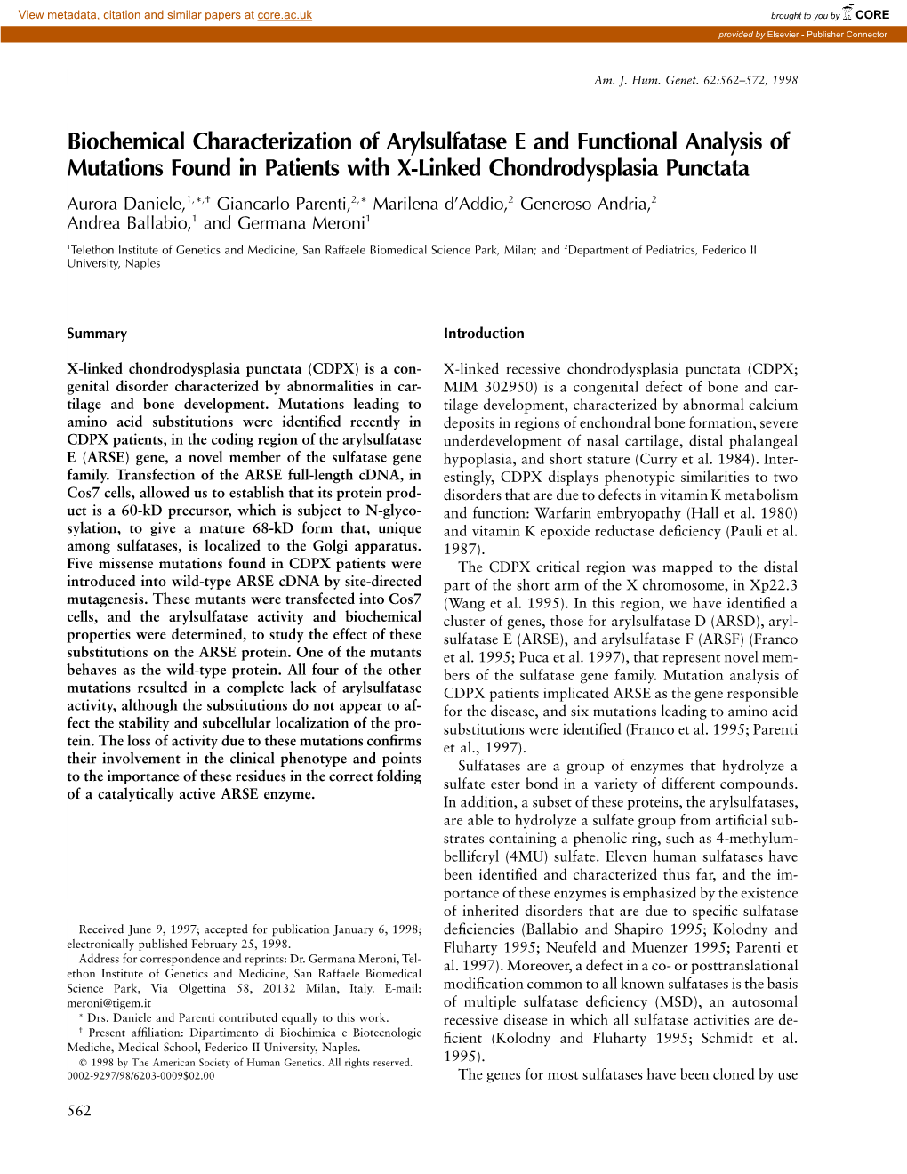 Biochemical Characterization of Arylsulfatase E And