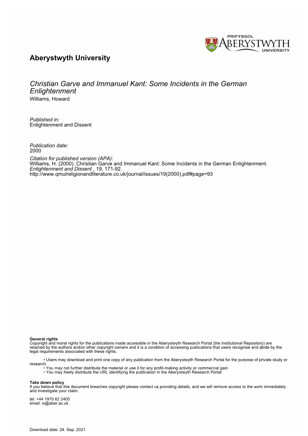 Garve and Kant Which Kant Sought to Tackle Systematically Under the Rubric of the Relation Between Theory and Practice