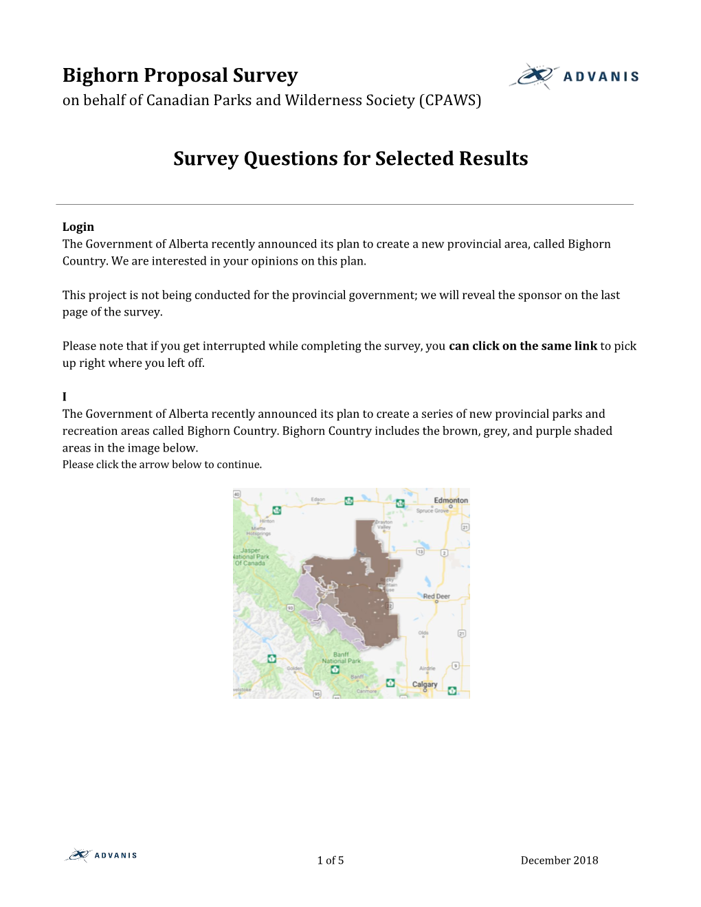 Bighorn Proposal Survey Survey Questions for Selected Results