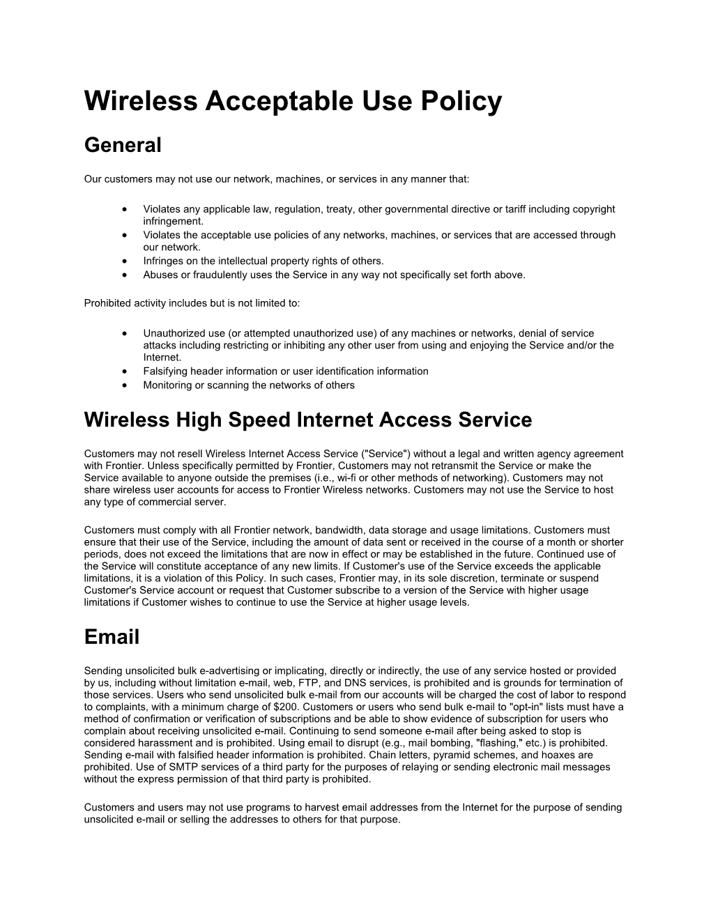 Wireless Acceptable Use Policy General