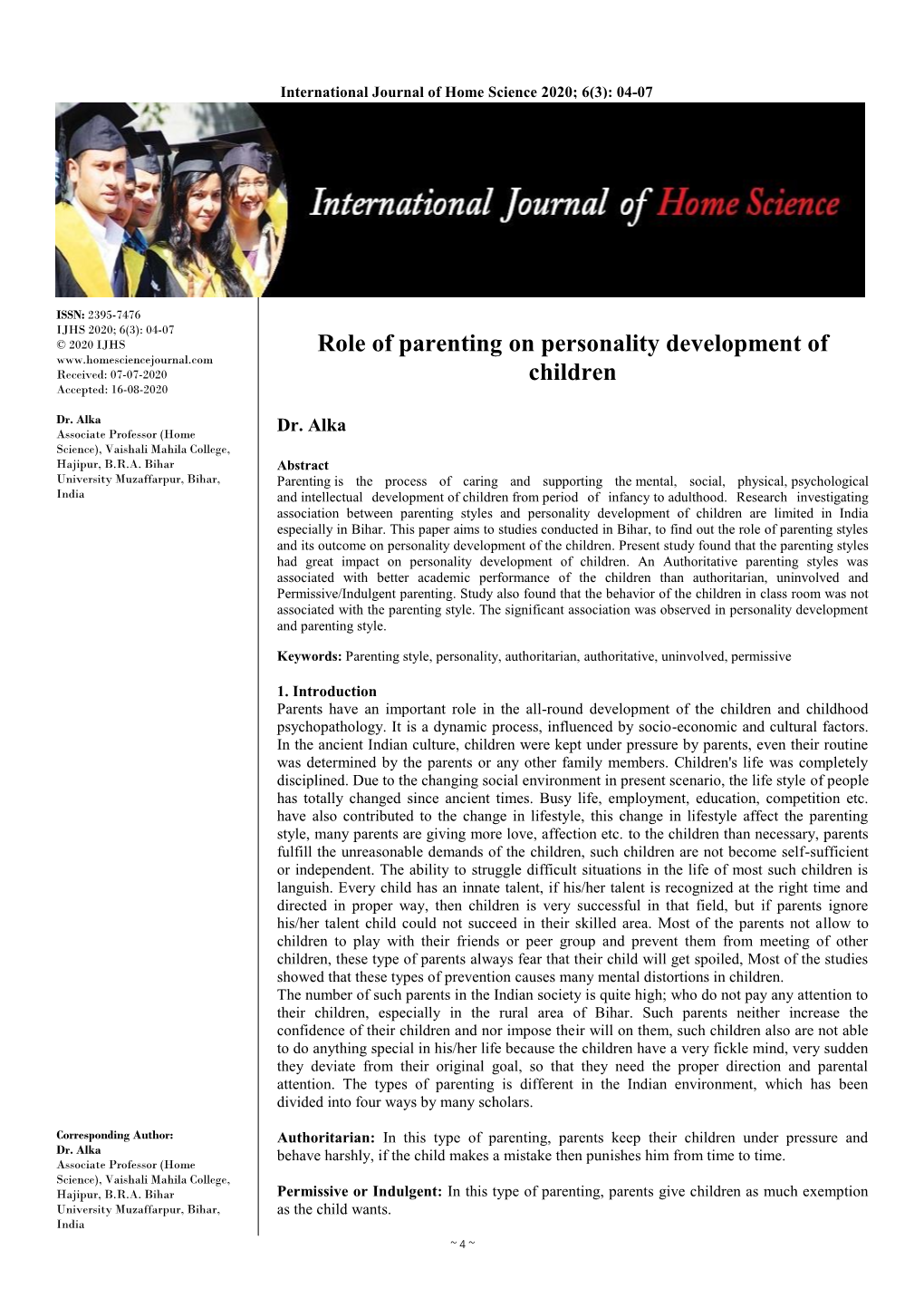 Role of Parenting on Personality Development of Children