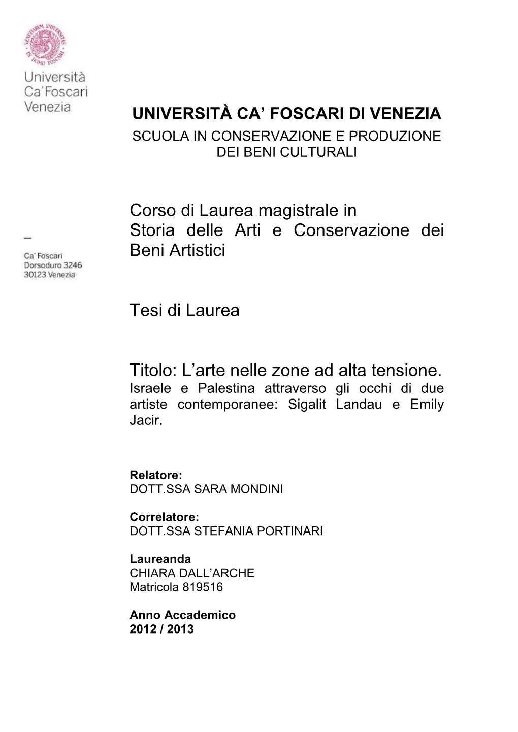 Università Ca' Foscari Di Venezia