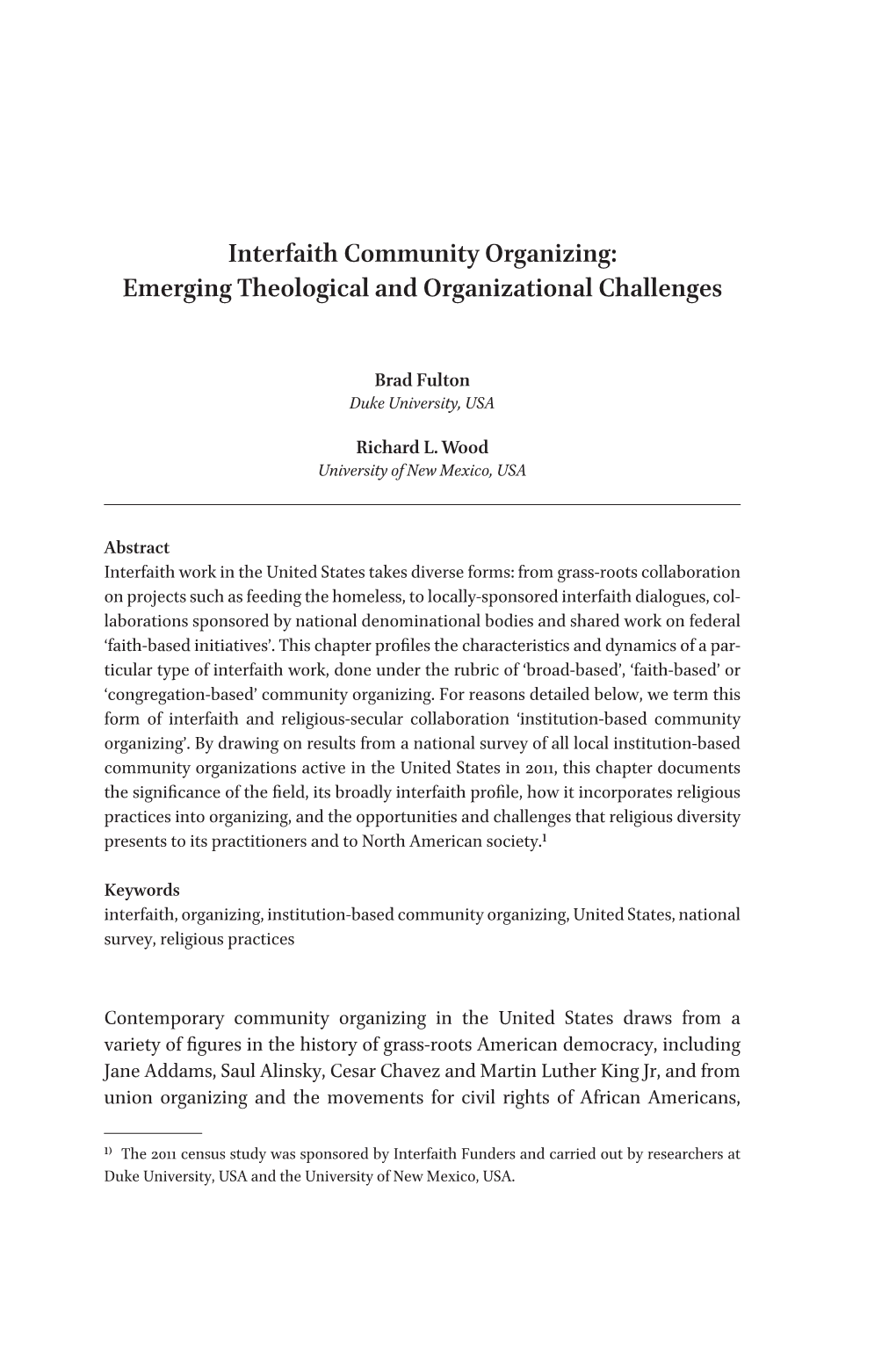Interfaith Community Organizing: Emerging Theological and Organizational Challenges