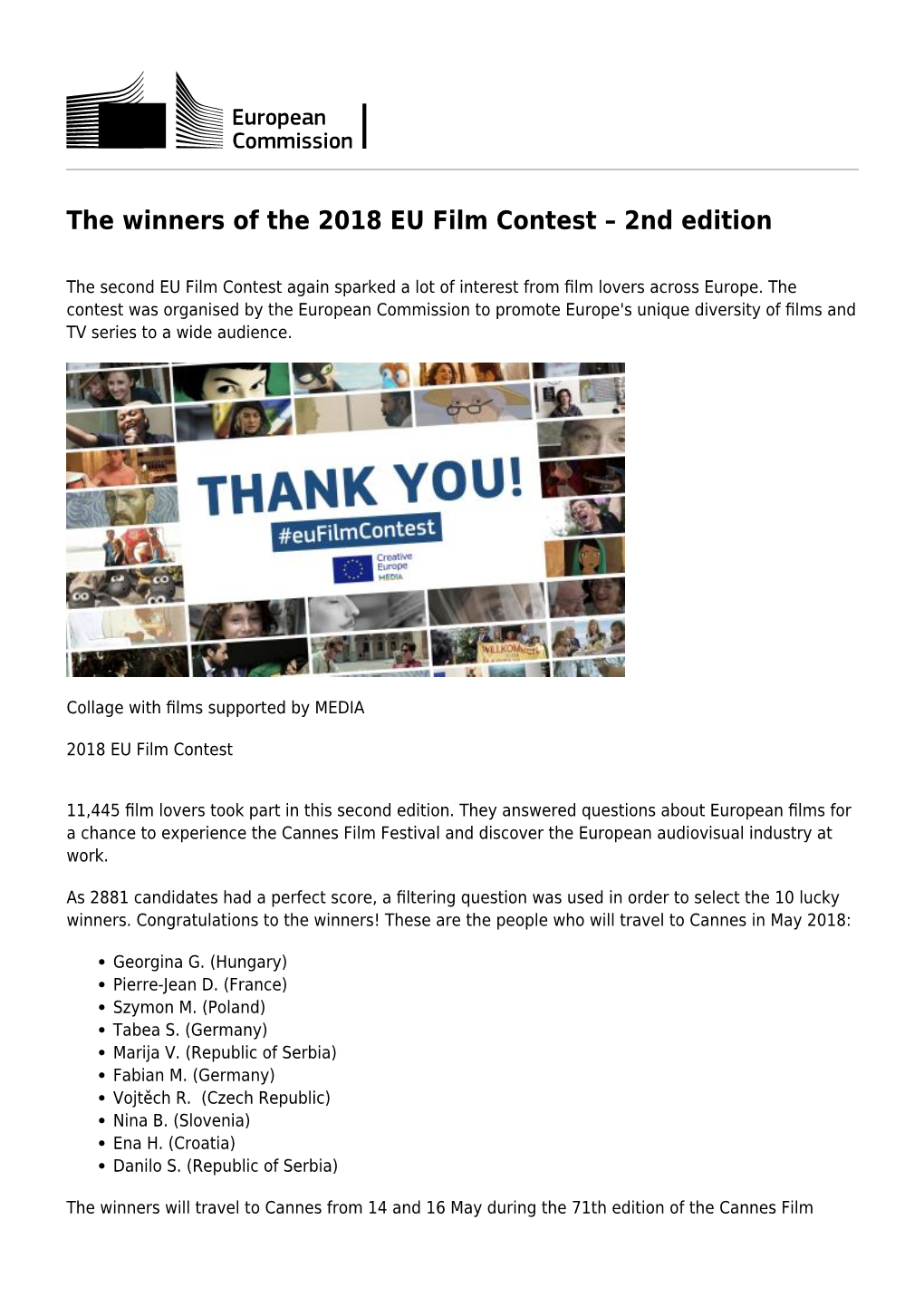 The Winners of the 2018 EU Film Contest – 2Nd Edition