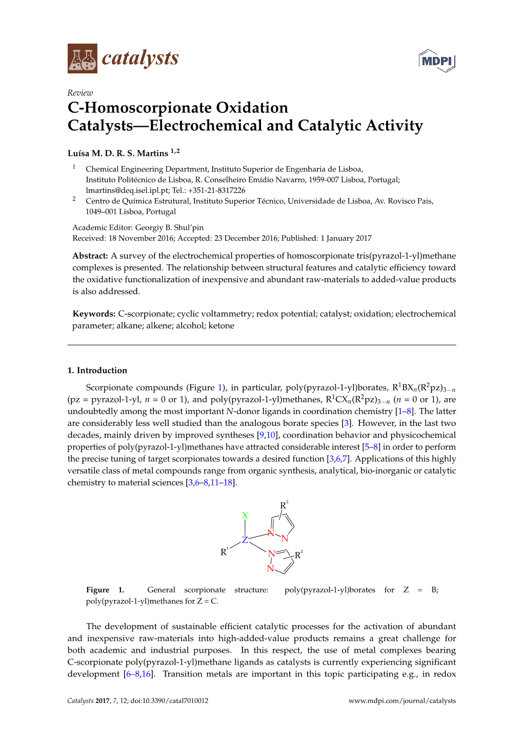 C-Homoscorpionate Oxidation Catalysts—Electrochemical And