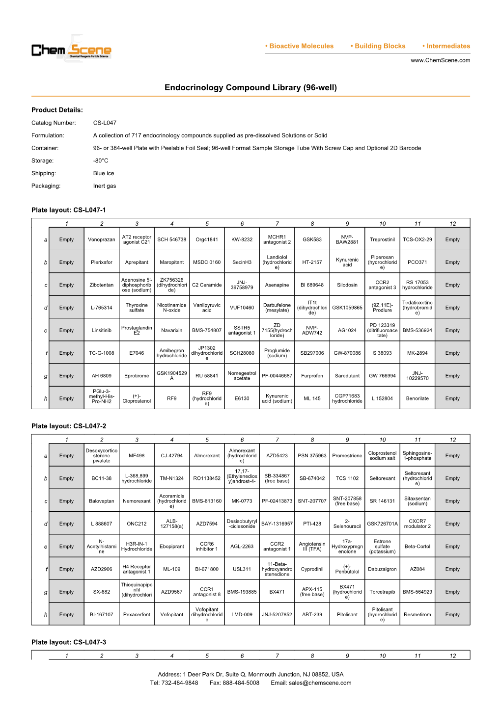 Endocrinology Compound Library (96-Well)