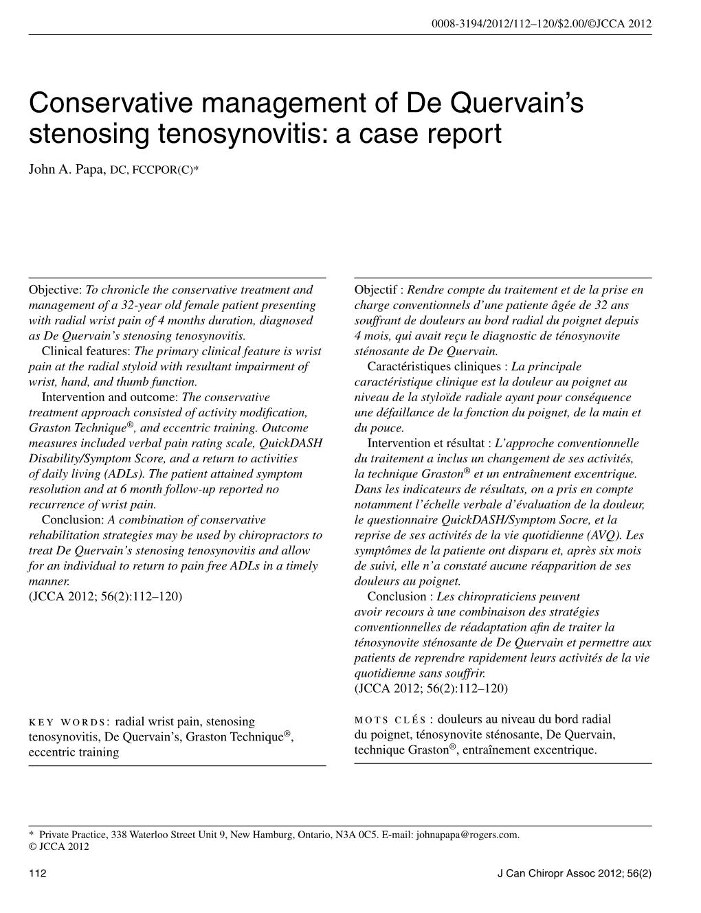 Conservative Management of De Quervain's Stenosing Tenosynovitis: a Case Report