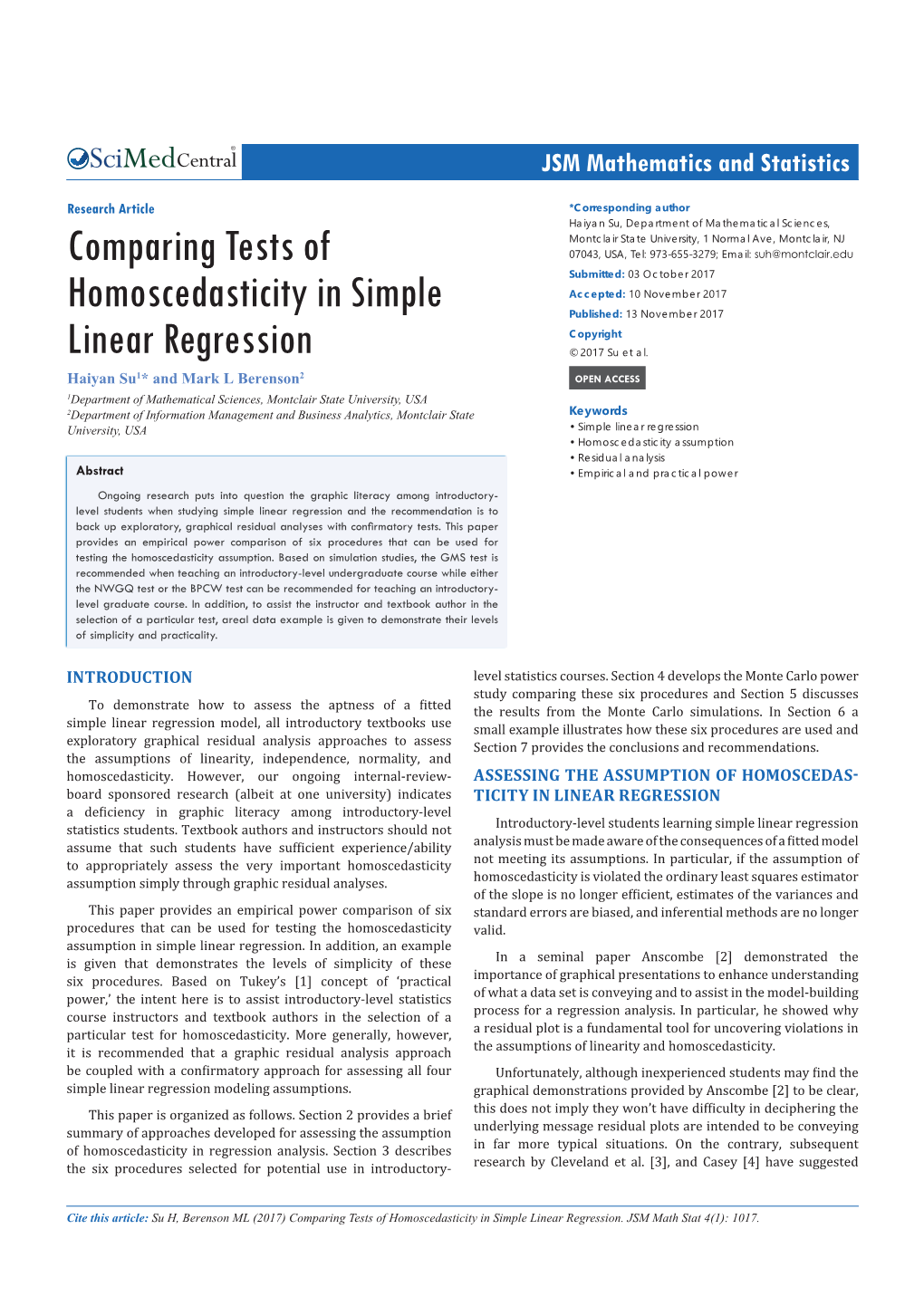 Comparing Tests of Homoscedasticity in Simple Linear Regression