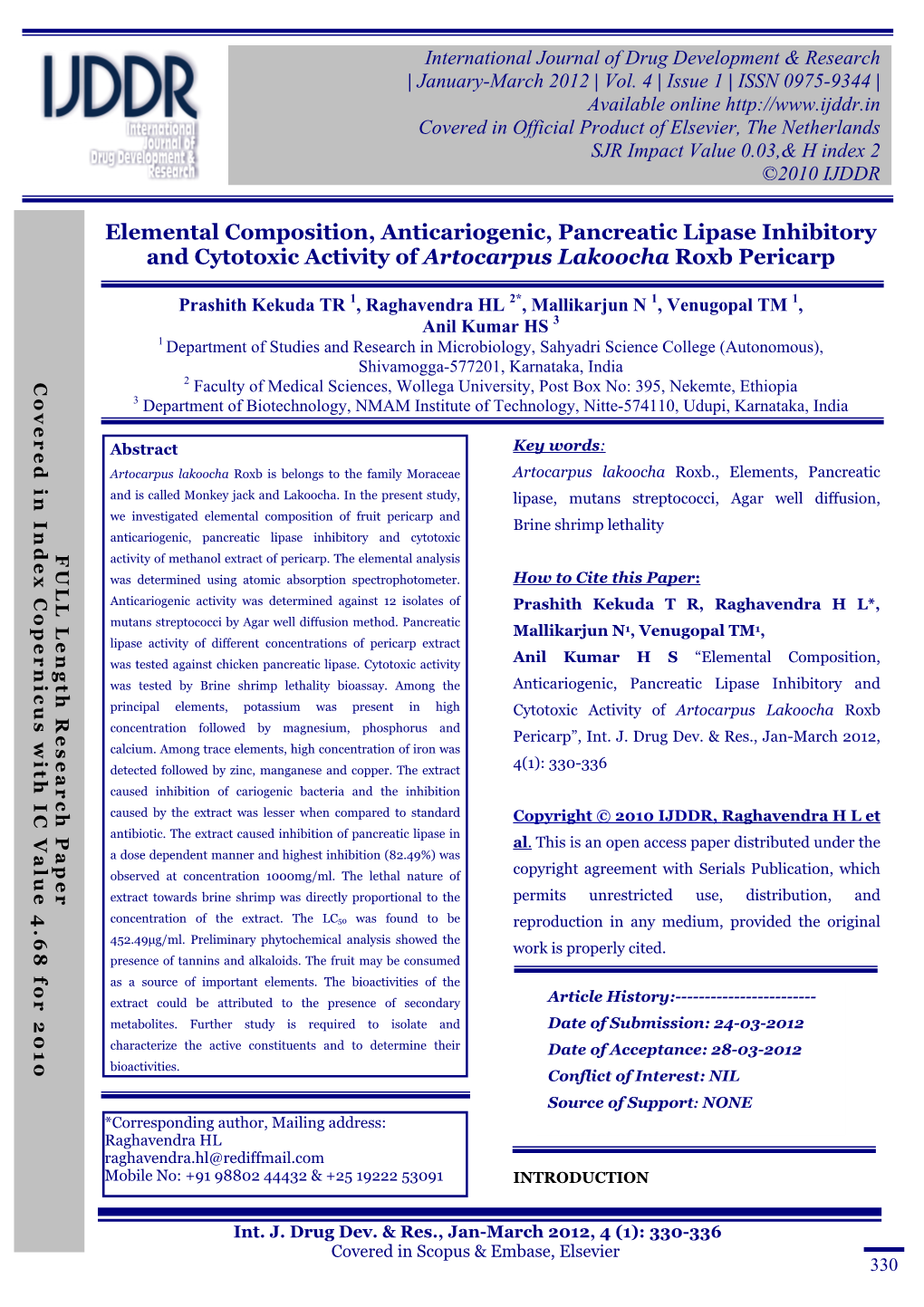 Elemental Composition, Anticariogenic, Pancreatic Lipase Inhibitory and Cytotoxic Activity of Artocarpus Lakoocha Roxb Pericarp
