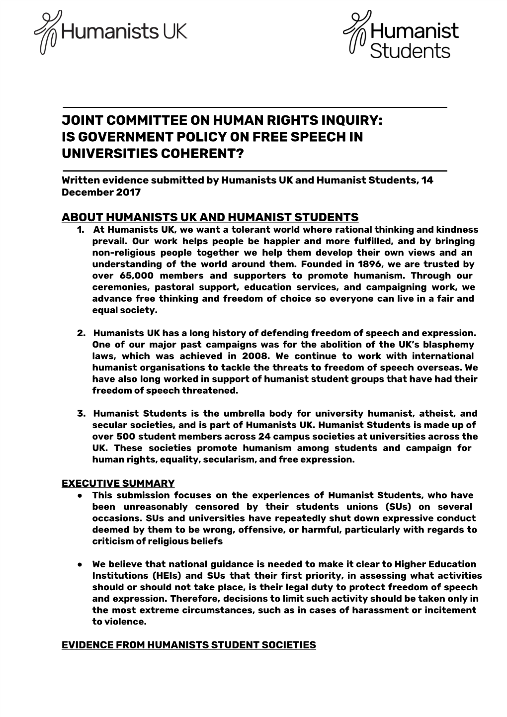 Joint Committee on Human Rights Inquiry: Is Government Policy on Free Speech in Universities Coherent?